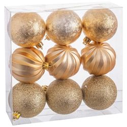 Set van 9 kerstballen goud 3 texturen 60 mm