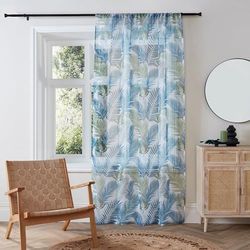 Fusion - Single Net Curtain for Windows W55 x L90 (140 x 228cm) - Voile Curtain for Bedroom/Living Room - Tropical Leaf/Ferns Sheer Curtain - Tropical Collection, Teal