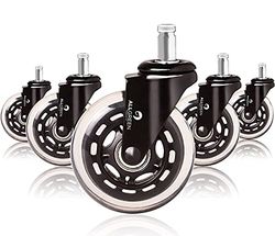 ALLGREEN Gaming Chair Wheels & Office Chair Caster Wheels 5-pcs Replacement Set Casters Heavy Duty Universal Fit Smooth Rollerblade Swivel Glider Safe for All Floors(Black)
