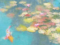 Malcolm Sanders Koi vijver 60 x 80cm Canvas Print, meerkleurig