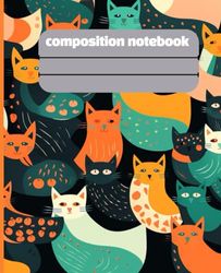 composition notebook : Cats illustration Journal with College Ruled,Cream Colored Pages