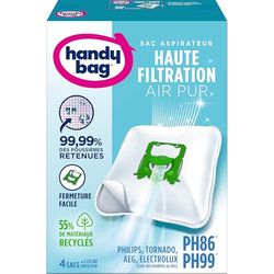 Melitta Handy Bag PH86/PH96-4 sacos para aspiradores Philips, Electrolux, AEG e Tornado, Progress, Standard-Bag e Zanussi, fecho hermético, filtro antialérgeno, filtro de motor