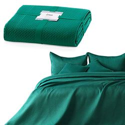 AmeliaHome Sprei 220x240 cm donkergroen bedsprei dubbelzijdig reliëf mat satijn Carmen