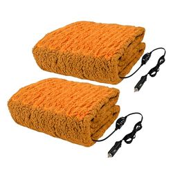 Stalwart Heated Blanket 2-Pack - Portable 12V Electric Travel Blanket Set for Car, Truck, or RV - Car Must Haves and Tailgating Essentials (Honey)
