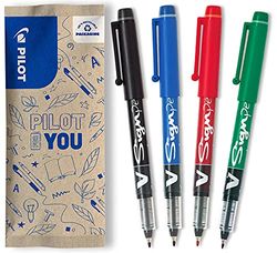 PILOT Caja de 4 rotuladores V-Sign - Rotuladores para escribir de tinta líquida - Trazo suave óptimo - Secado inMediato - Azul, Negro, Rojo, Verde - Rotuladores de punta Media de 2,0 mm