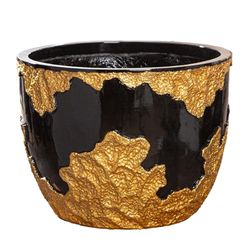 GILDE Macetero Famosa – Oro Negro Brillante – Fibra de Vidrio – Poli – Altura 30 cm x 40 cm – Maceta Impermeable