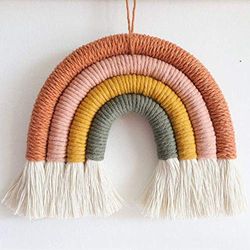 EBINGMIMA Colgante de pared con diseño de arco iris, tejido de macramé, decoración de pared de arcoíris, decoración de habitación de bebé, regalo de guardería (verde grisáceo)