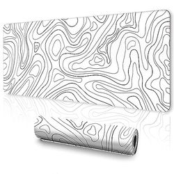 UJoowalk White Topographic Mouse Pad Large - Gaming XL Mousepad for Keyboard, Desk Mat, 31.5 x 11.8 in, Minimalist Contour for Office