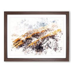 Winter In The Mountains Watercolour Modern Framed Wall Art Print, Ready to Hang Picture for Living Room Bedroom Home Office Décor, Walnut A2 (64 x 46 cm)