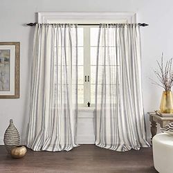 Elrene Hampton Stripe Cottagecore Rideau de fenêtre Transparent en mélange Polyester et Lin, Gris, 132 cm L x 201 cm