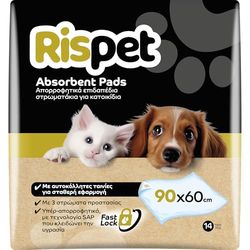 RISPET Tapis hygiéniques pour Chiens 90 x 60 cm, Haute Absorption avec Technologie contrôle des odeurs, 14 unités