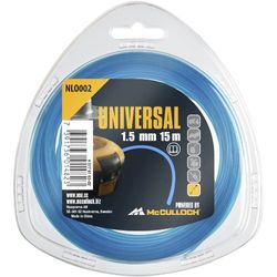 Fil de coupe Universal NLO002 : Fil de rechange pour débroussailleuse, longueur 15 m, fil Ø 1,5 mm, nylon résistant à la déchirure, accessoire d’origine McCulloch (n° art. 00057-76.163.02)