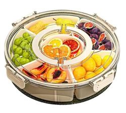 Cozary Caja para snacks Snack Box con 6 Compartimentos para Frutas, 360° Giratoria Refrigerios, Nueces con Compartimentos y Tapa Para Picnic Cocina Snacks Frutas