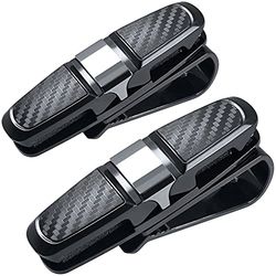 FineGood Conjunto de 2 suportes para óculos de sol para carro, com clipe para cartões, cor preta