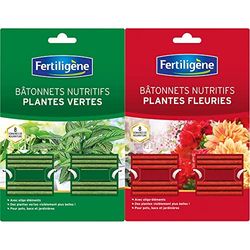 Fertiligène Engrais Plantes Vertes Batonnets, x40 & Engrais Plantes Fleuries Batonnets, x40