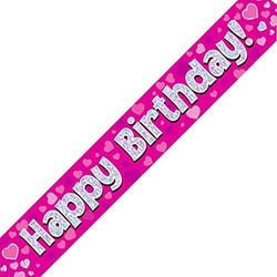 Oaktree Ltd Happy Birthday banderoll, folie, rosa, 270 x 12 x 0,1 cm