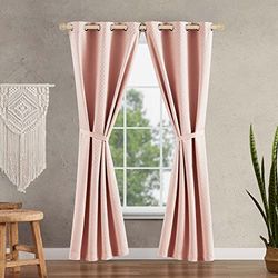 Jessica Simpson – Faye Textured Ultimate Blackout Curtains | Set of 2 Panels and 2 Tiebacks | Privacy Drapes | Premium Grommet Header | 38" x 84" | Rose