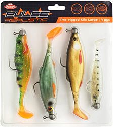 Berkley Pulse Realistic Mix, Selezione di 4 soft lures pre-armate per catturare Lucci, Persici e Lucioperca, Scelto dai Pro Anglers, Ottimo Regalo per pescatori di artificiali