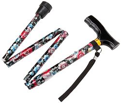 NRS Healthcare Folding Walking Stick, Black Floral