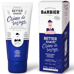 Crema de afeitado de señor BARBIER | Vegana, natural y francesa | Basada en árnica, ciprés y jengibre | Espuma de afeitar densa y cremosa | Protección ideal para pieles sensibles | 175 ml