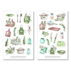 Set di adesivi per la cucina verde - Sticker libro di cucina, sticker diario, sticker cucina, ricettario, casa, sticker, sticker ricette