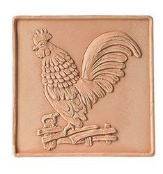PANNELLO DA PARETE GALLO IN TERRACOTTA FATTO A MANO; ALTEZZA CM. 18, LARGHEZZA CM. 18 MATTONELLA IN RILIEVO IN COTTO NATURALE MADE IN ITALY