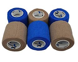 PintoMed - Venda Cohesiva - 3 x Azul + 3 x Beige obscuro - 6 rollos x 5 cm x 4,5m estirado - Vendaje autoadhesiva elástica y flexible, Cinta adhesiva, Vet Wrap, Tape, Primeros auxílios