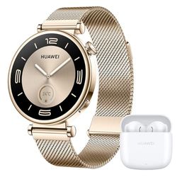 HUAWEI Watch GT 4 41mm Smartwatch, 7 dagen maximale gebruiksduur batterij, Nederlandse versie, Light Gold & HUAWEI FreeBuds SE 2, Batterijlevensduur van 40 uur, White