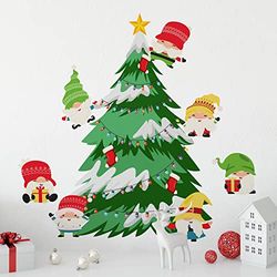 WALPLUS Christmas Decorations Wall Stickers Xmas Tomte Gnome Tree Wall Art Display Decals Living Room Home Living Room Bedroom DIY Gift