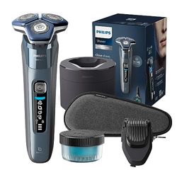 Philips Shaver Series 7000 - Wet & Dry Electric Shaver in Ice Blue with 1 x Integrated Pop-up Trimmer, Beard Trimmer, Travel Case, Quick Clean Pod and Charging Stand (Model S7882/54)