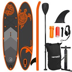 Nemaxx Stand up Paddle Board 117' x 30' x 5.9' (297x76x15 cm), Orange Turtle - SUP, surfboard inflatable & easy to carry - incl. travelbag, paddle, fin, air pump, repair kit