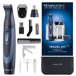 Remington Trimmer per Naso & Orecchie Uomini (Barba, Capelli dell'Orecchio, del Viso e Sopracciglia, 2 Accessori, Trimmer di Precisione, Lame Acciaio Inox, a Batteria, Kit 13 Pezzi, Custodia) NE3890