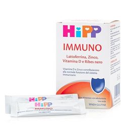 HiPP- HiPP Immuno Bustine, Integratore Alimentare, Difese Immunitarie Bambini, Benessere di Naso e Gola, Lattoferrina, Zinco, Vitamina D, Ribes Nero, Bambini, Sistema immunitario, Senza Glutine