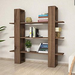 Hanah Home Scandinavian Style Bookshelf, wykończenie orzecha włoskiego, 120 x 120 x 23,2 cm | 100% powlekana melaminą, grubość 18 mm | Wall-Mountable, wiele półek do dodatkowego przechowywania