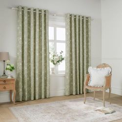 Wylder Nature Paire de Rideaux occultants à œillets Bella – 100% Coton, Doublure Florale botanique Naturelle (Sauge – L 229 x l 168 cm – 2 Panneaux)
