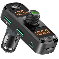 Bluetooth FM-zender voor auto, muziekadapter, radio, MP3-speler met snel opladen, PD en QC 3.0, handsfree, TF-kaart/USB-flash/aux