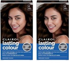 Clairol Lasting Colour Permanent Hair Dye | Ideal Grey Coverage | Shiny and Moisturised Hair | 4 Dark Brown (Pack of 2)