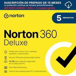 Norton 360 Deluxe 2025 |Antivirus 5 Dispositivos|15 meses con renovación automática| Descarga digital