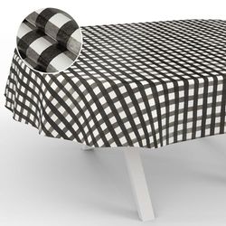 ANRO Tovaglia in tela cerata, lavabile, da giardino, per interni ed esterni, ovale, 240 x 140 cm, con bordo tagliato, a quadri, colore nero