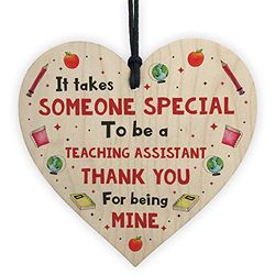 RED OCEAN Handmade Thank You Teaching Assistant Gift Wooden Heart Leaving School Assistant Gift