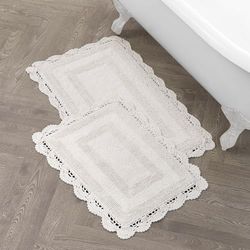 Laura Ashley Crochet Cotton 17x24/21x34 in. 2-Piece Bath Rug Set, Ivory