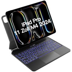 Inateck Magic Keyboard for iPad Pro 11 2024 M4 Case with Keyboard, 30 Minutes Fast Charging, LED Smart Power Display, Click Anywhere Trackpad, 7 Colours, 3 Levels Backlit, QWERTZ, KB09121