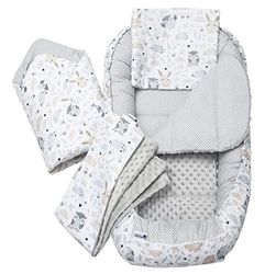 Medi Partners 5 éléments Cocon de Bébé 100x60x15cm 100% Coton Baby Nest Reducteur de lit Bébés Oreiller Couverture Insert Amovible (Glade avec Minky Gris)