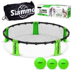 GoSports Slammo Game Set (inclui 3 bolas, capa de transporte e regras, idioma português não garantido) - conjunto de rede redonda para relva ao ar livre, praia e porta traseira