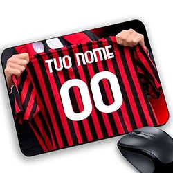 Tappetino per il mouse, Mouse pad Gadget personalizzabile con nome e numero, prodotto compatibile per tifoso Rossonero Stile maglia del milan (10)