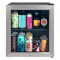 Russell Hobbs Mini Fridge 12 Bottle/46L Lockable Freestanding Stainless Steel Table Top Mini Beer & Wine Fridge, Lock and Key with Glass Door RHGWC3SS-LCK