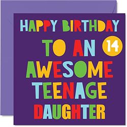Fun 14th Birthday Cards for Daughter - Awesome Teenage Daughter 14 - Happy 14th Birthday Card from Mum Dad, 145mm Bday Greeting Cards Gift