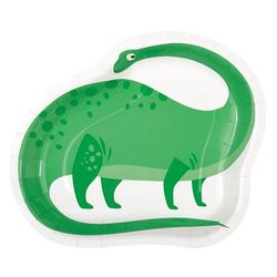 Unique 23609EU Milieuvriendelijke papieren borden, 21 cm, blauw en groen dinosaurusfeest, 8 (1 stuks), meerkleurig