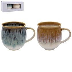 Mindre & Pavey reaktiv glasyr muggar för te och kaffe | stor keramisk lergods mugg 400 ml för kök | premiumdesign reaktiv glasyr S2 muggar 2 ASST stengods mugg set med 2 – element