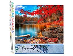 Figured'Art Peinture par Numéro Adulte Rivière et Forêt d'Automne - Activité Manuelle Kit de Loisir Créatif DIY Numéro d'art Complet - 40x50cm sans châssis en Bois